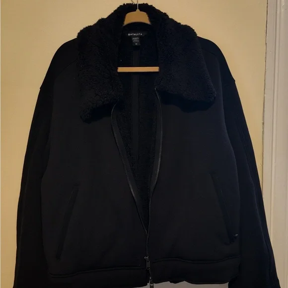 Athleta Sherpa Bomber Jacket 2X Black Zip Up Westbound Cozy Layer Lagonlook Fall - Picture 6 of 12